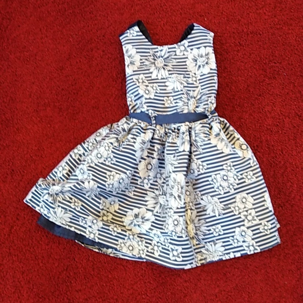 Origami Littles Girls Dress Blue / White Flower and Stripes, Sleeveless Sz 3
